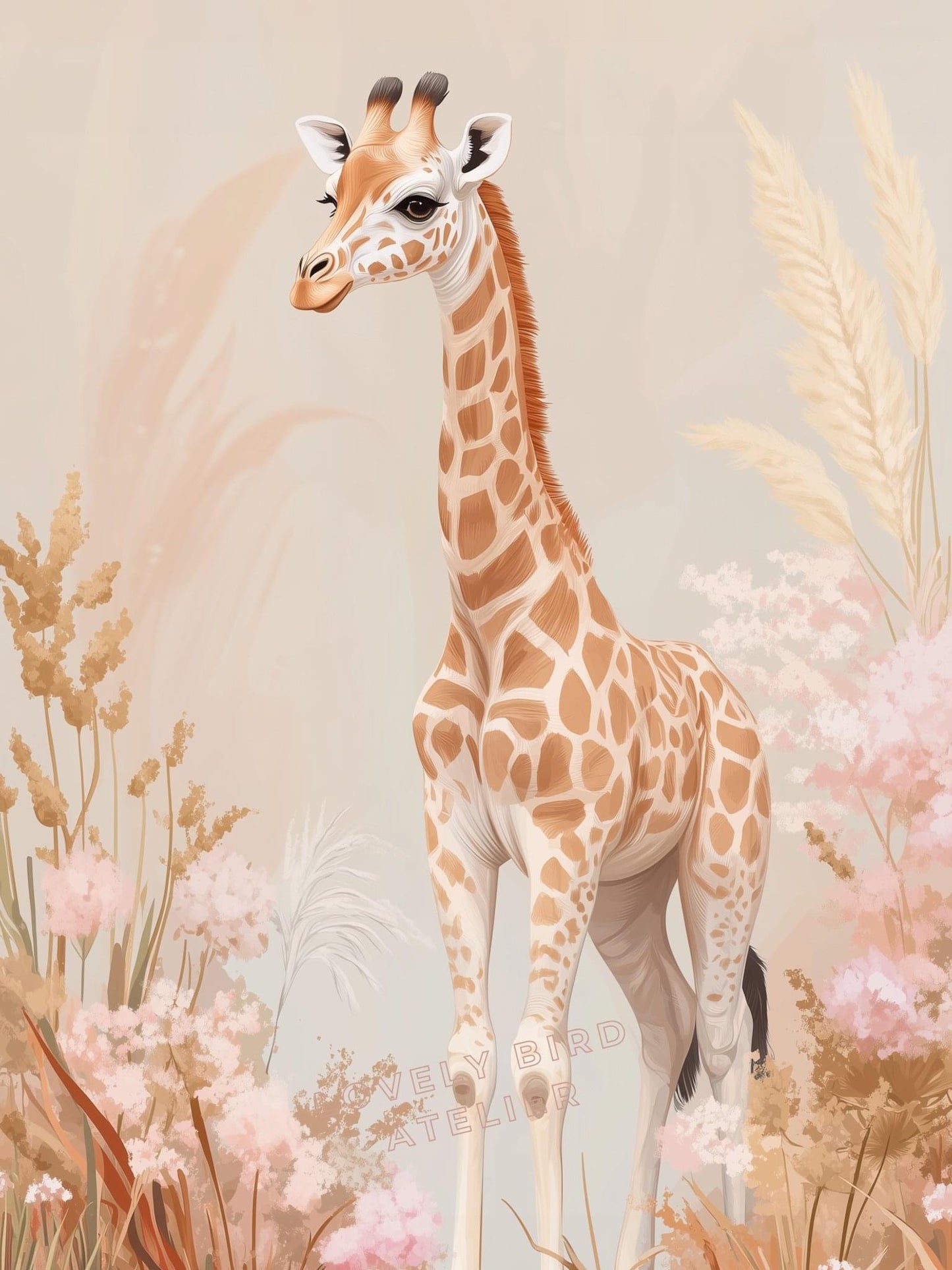Affiche Girafe & Pampa décoration murale chambre bébé enfant.