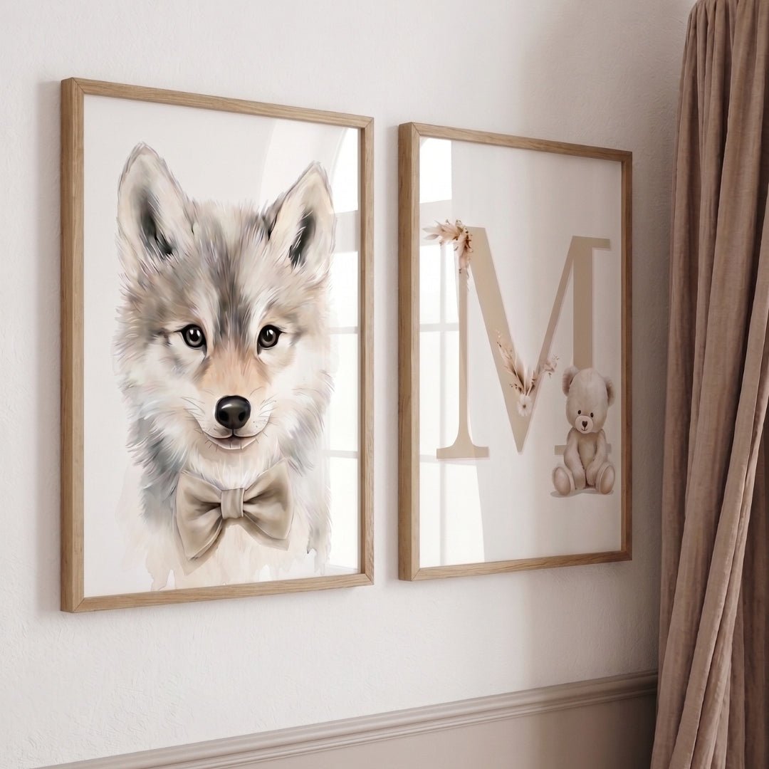 Tableau Loup & Nœud Papillon décoration murale chambre bébé enfant