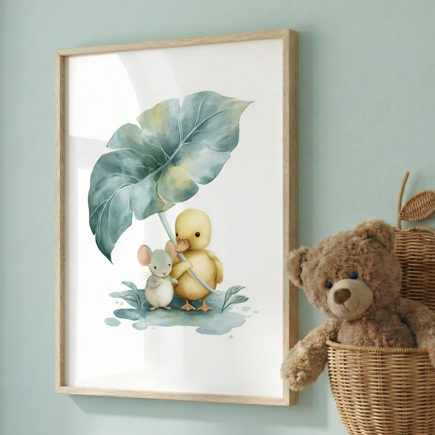 Affiche  Souris & Caneton – Compagnons de pluie