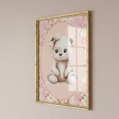 Affiche  Bébé Ours & Motif Fleurs - Atelier Les Jolies Choses  