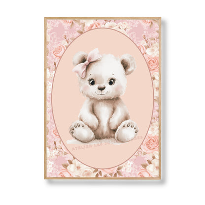 Affiche  Bébé Ours & Motif Fleurs - Atelier Les Jolies Choses  
