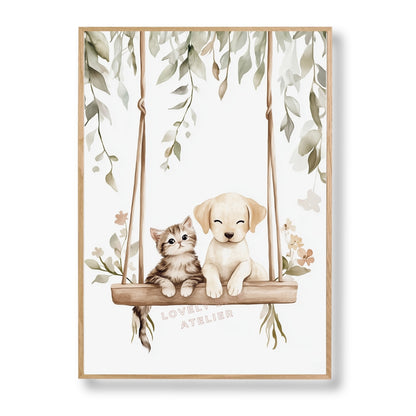 Affiche Chat & Chien Balançoire - Atelier Les Jolies Choses  