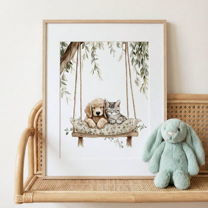 Affiche Chat & Chien Balancelle - Atelier Les Jolies Choses  