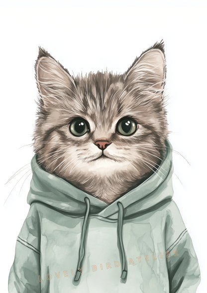 Affiche Chaton & Hoodie Sauge - Atelier Les Jolies Choses  