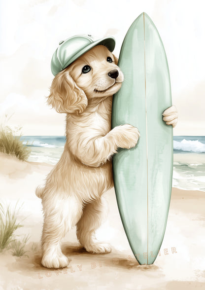 Affiche Chien Surfeur - Atelier Les Jolies Choses  