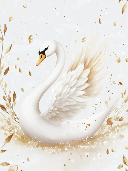 Affiche  Cygne & Feuilles D'or - Atelier Les Jolies Choses  