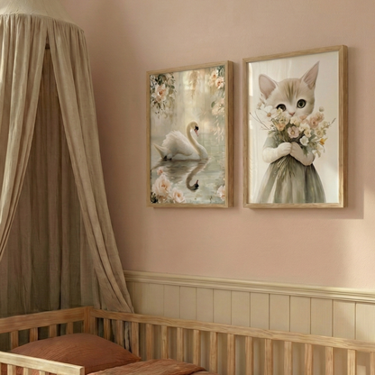 Affiche Cygne & Jolies Fleurs - Atelier Les Jolies Choses