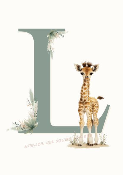Affiche Girafe - Lettre L - Atelier Les Jolies Choses  