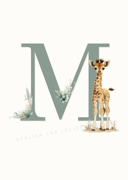 Affiche Girafe - Lettre M - Atelier Les Jolies Choses  