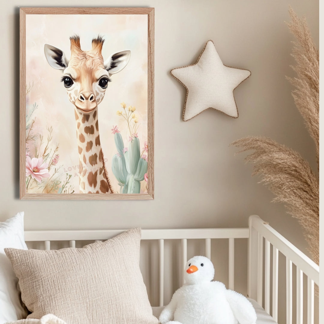 Affiche Girafe & Végétation Pastel - Atelier Les Jolies Choses  