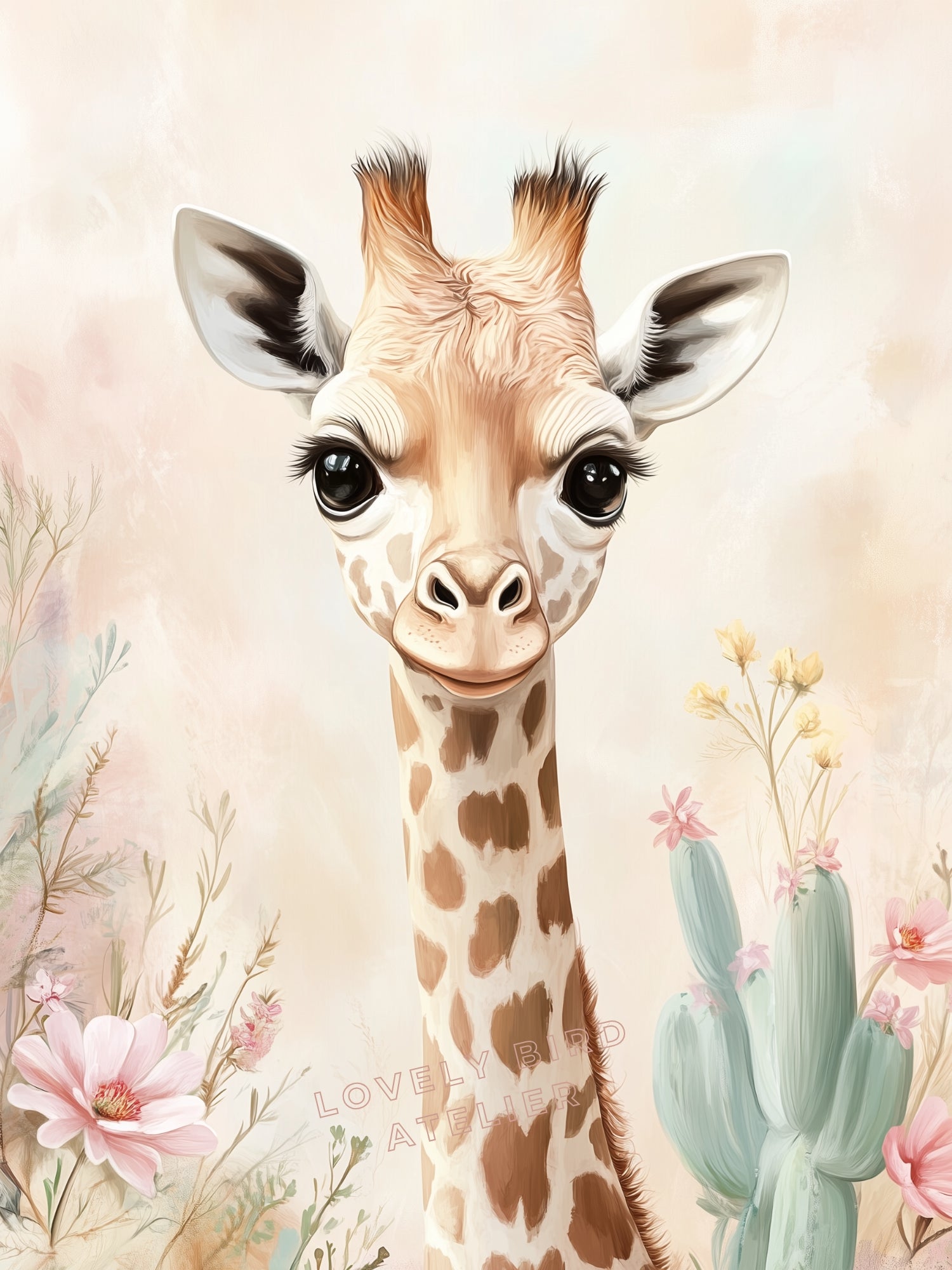 Affiche Girafe & Végétation Pastel - Atelier Les Jolies Choses  