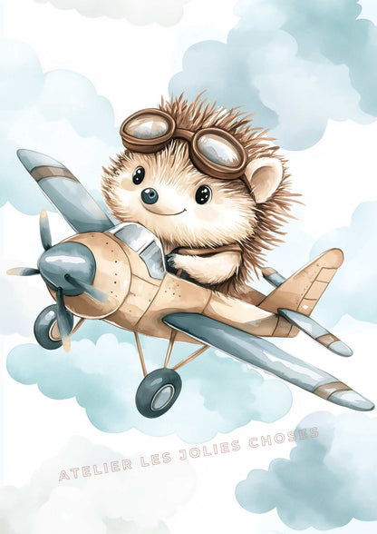 Affiche - Hérisson Pilote - Atelier Les Jolies Choses  