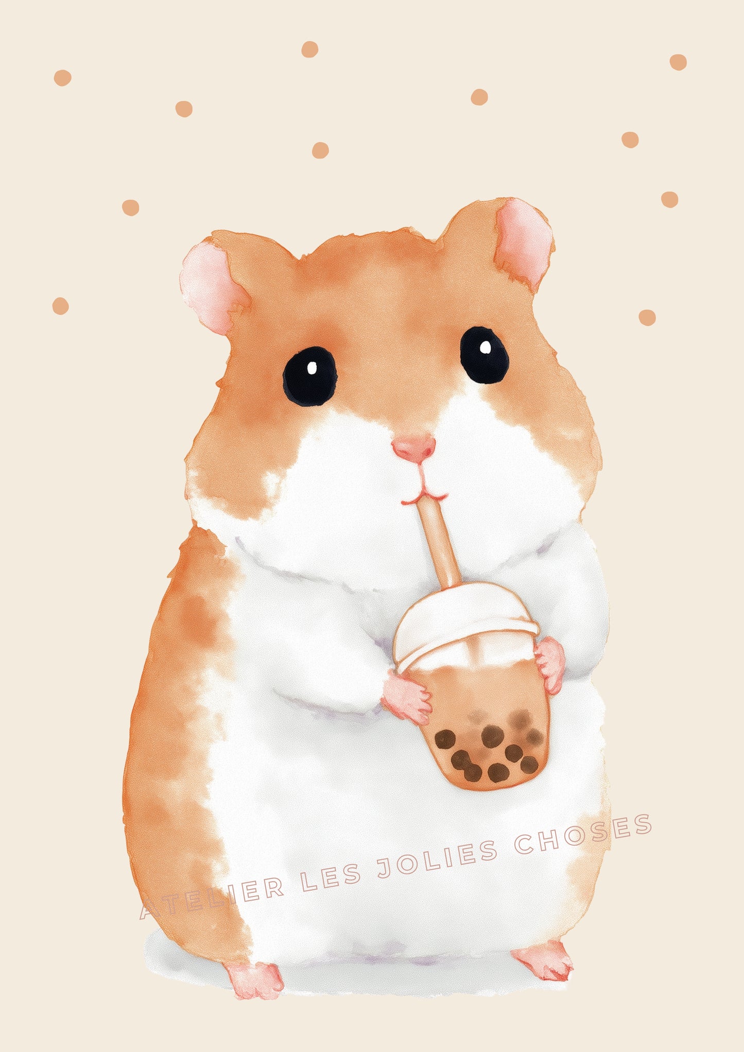 Affiche Kawaii Hamster & Bubble Tea
