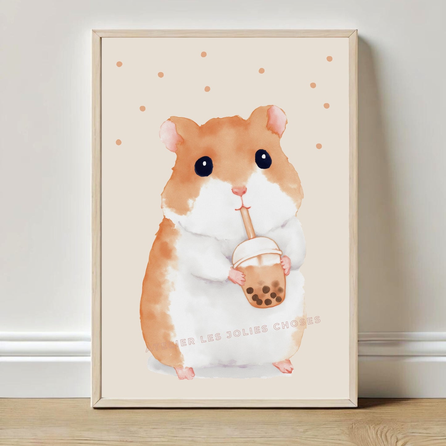 Affiche Kawaii Hamster & Bubble Tea