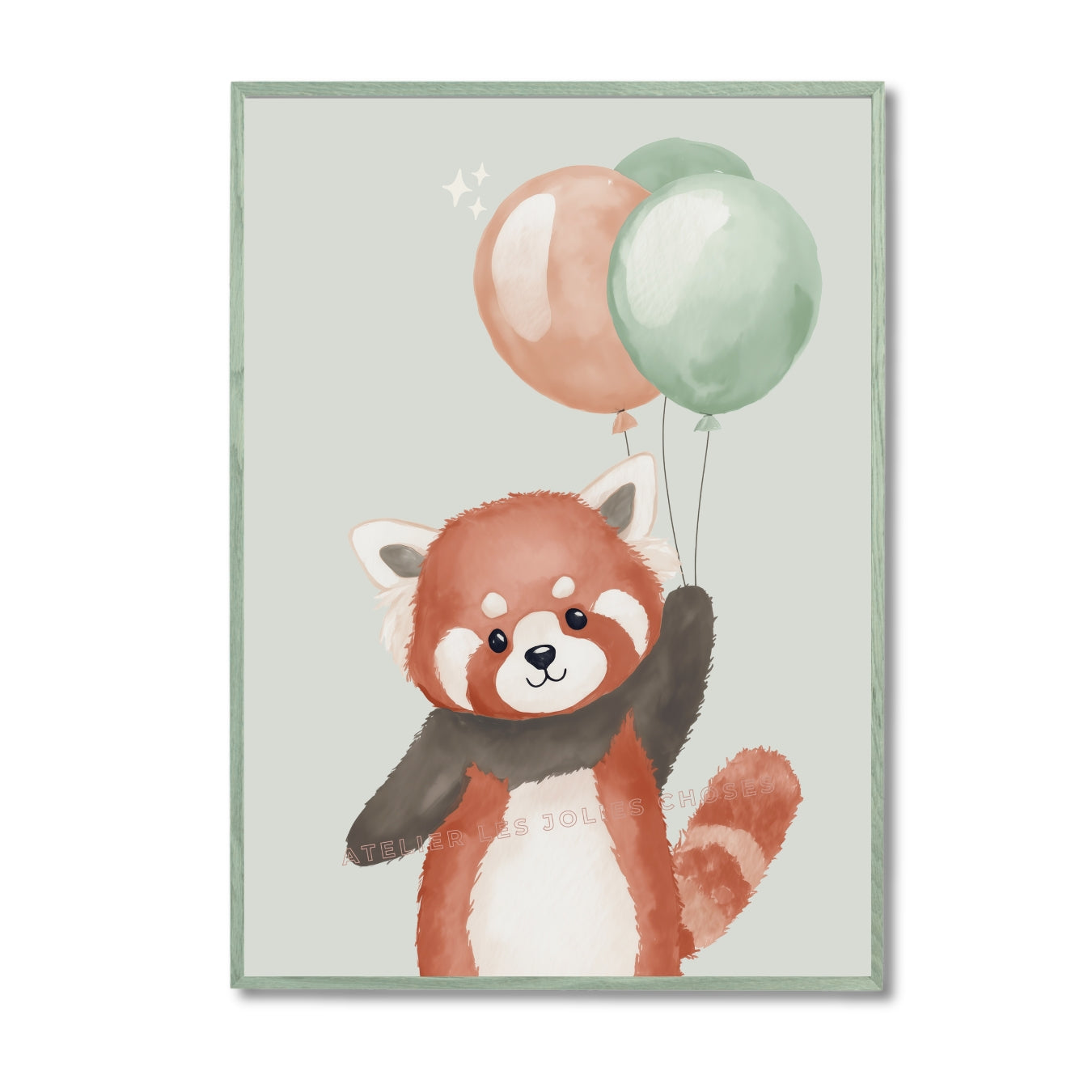 Affiche Kawaii Panda Roux & Ballons - Atelier Les Jolies Choses  
