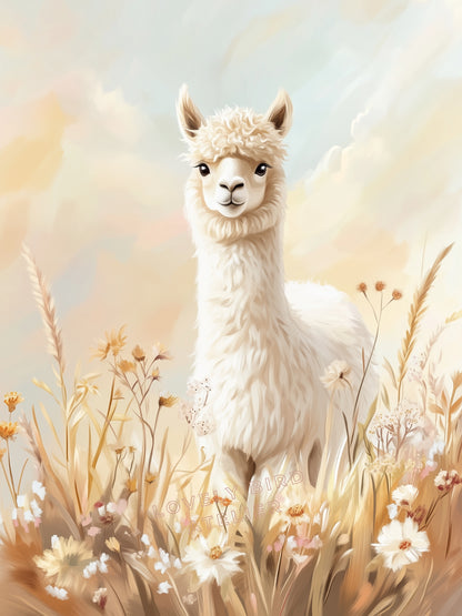 Affiche  Lama  & Fleurs Sauvages - Atelier Les Jolies Choses  