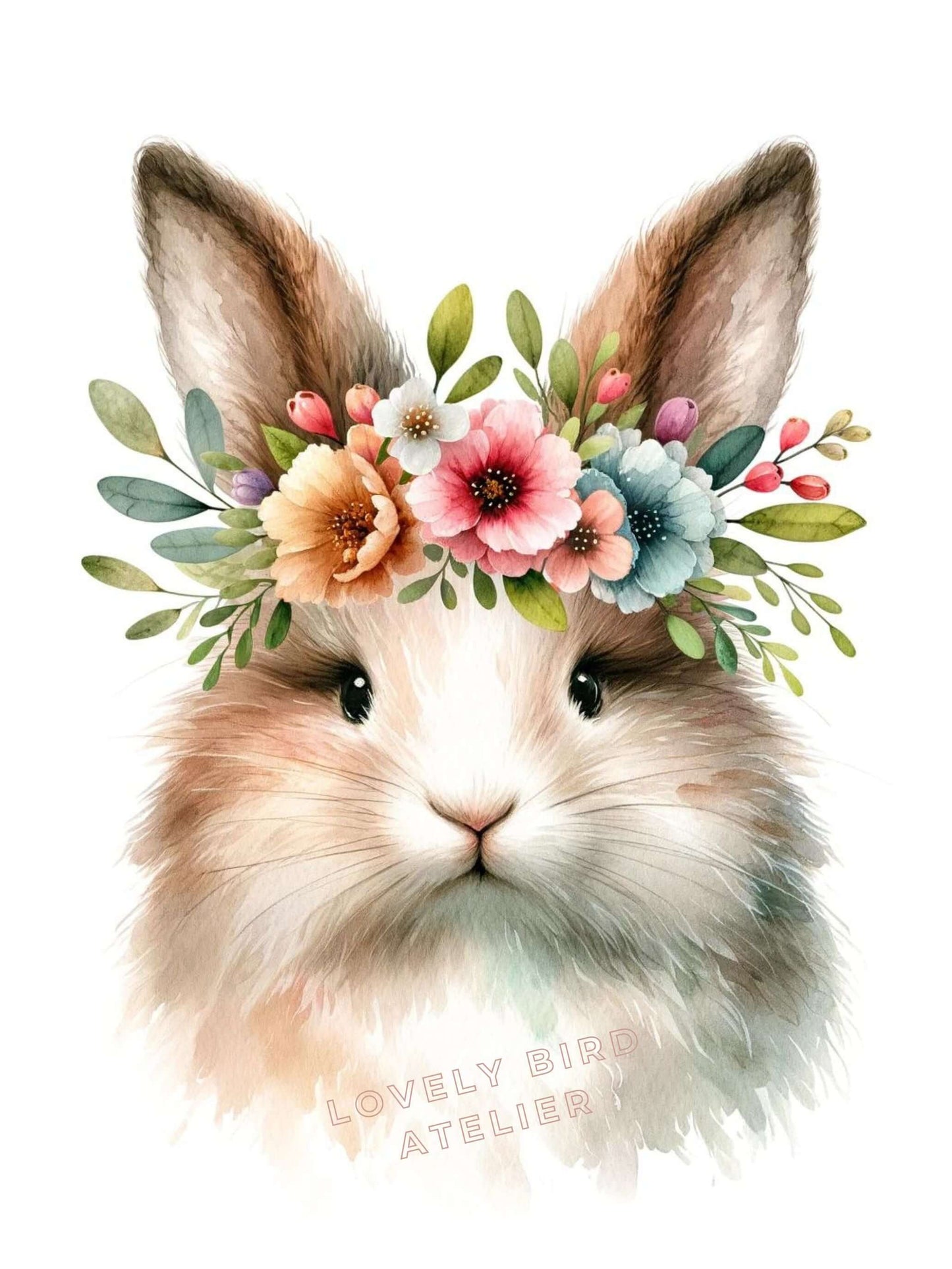 Affiche Lapin  Aquarelle & Fleurs - Atelier Les Jolies Choses  