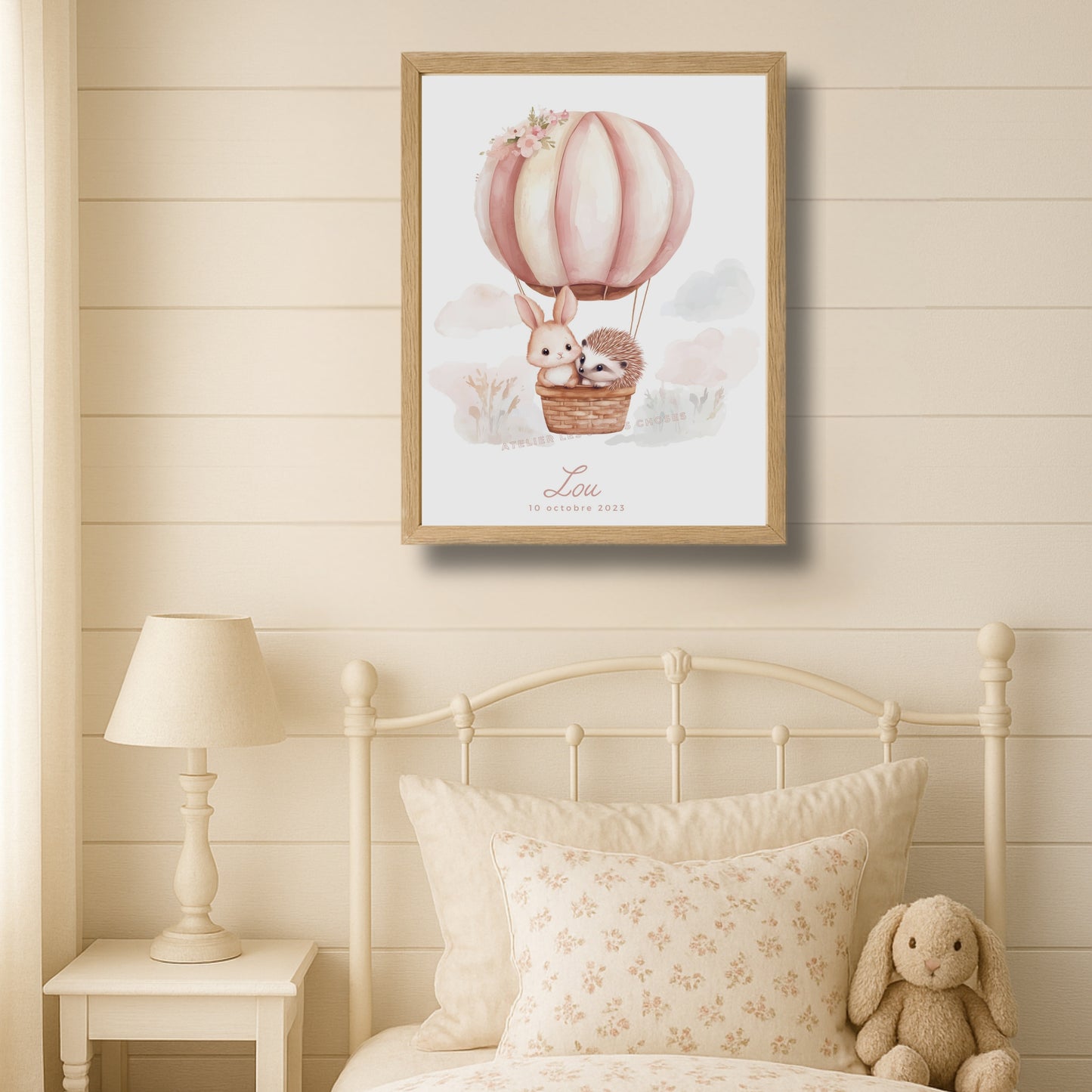 Affiche Lapin - Hérisson & Montgolfière - Atelier Les Jolies Choses  