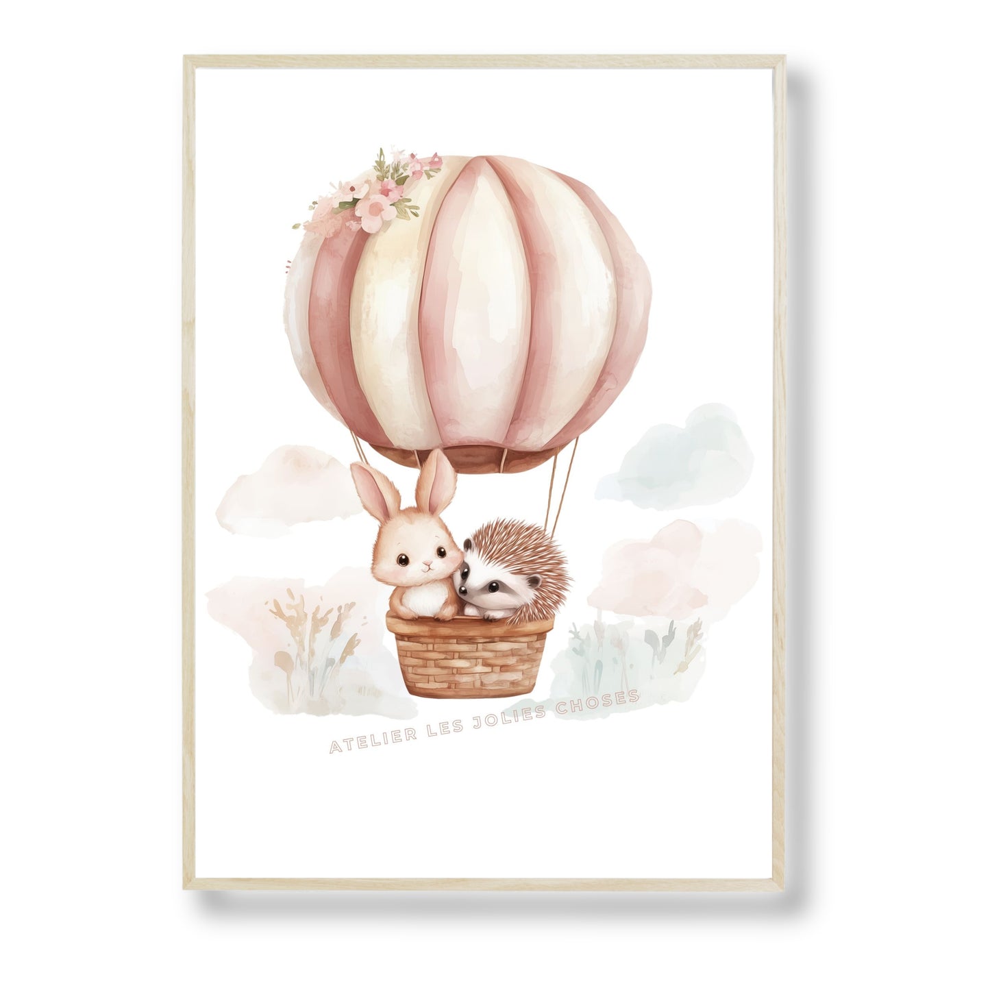 Affiche Lapin - Hérisson & Montgolfière - Atelier Les Jolies Choses  