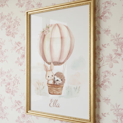 Affiche Lapin - Hérisson & Montgolfière - Atelier Les Jolies Choses  