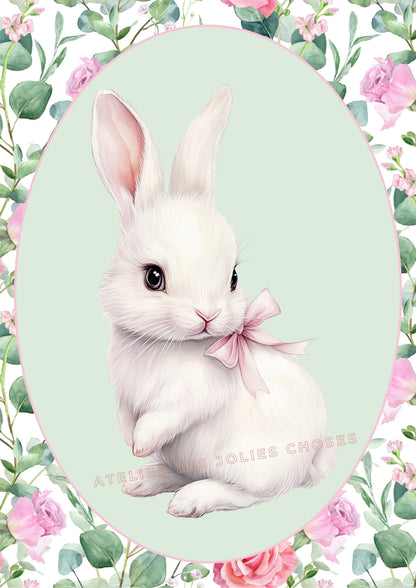 Affiche Lapin & Motif Fleuri - Atelier Les Jolies Choses  