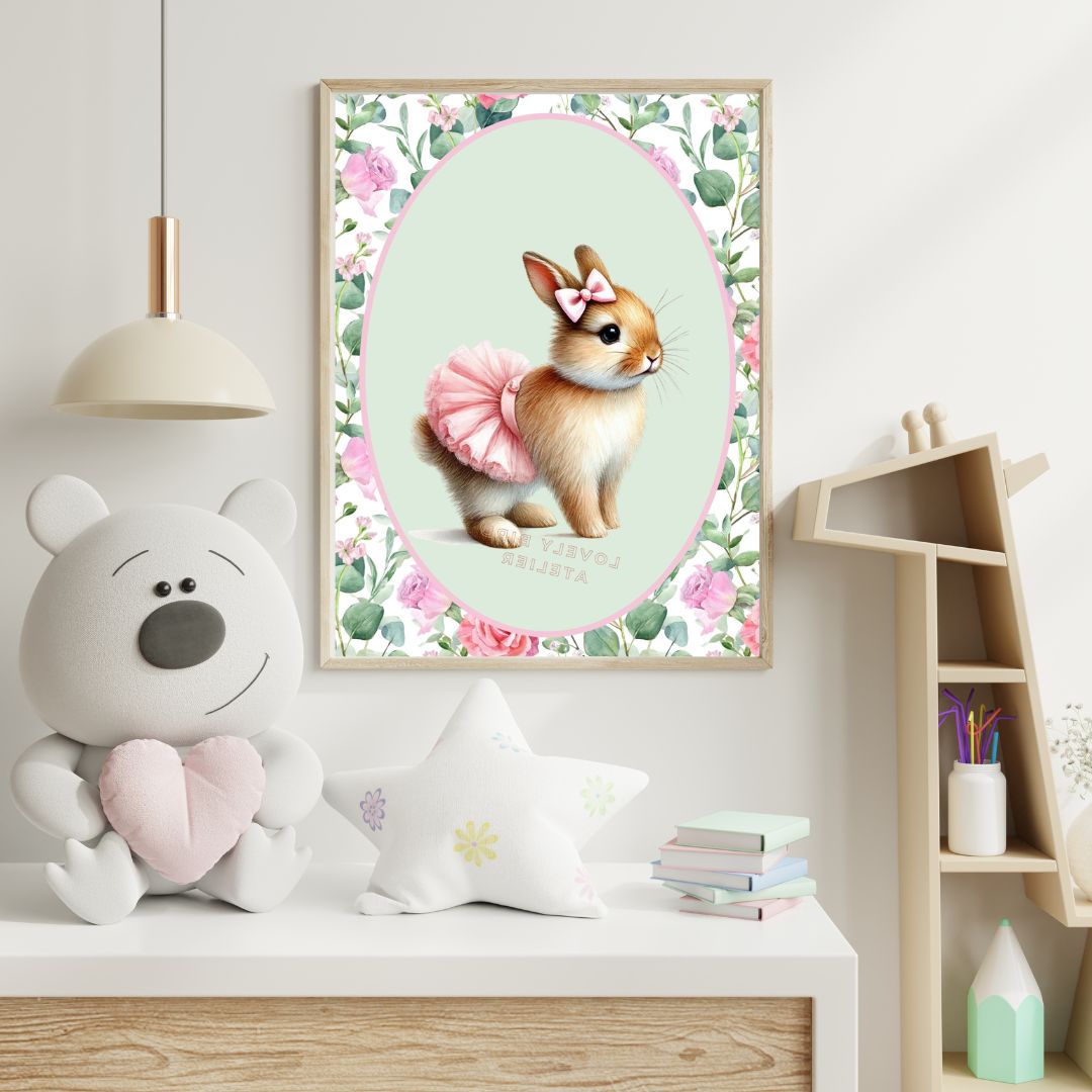 Affiche Lapin Tutu & Motif Fleuri - Atelier Les Jolies Choses  