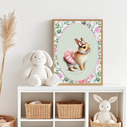 Affiche Lapin Tutu & Motif Fleuri - Atelier Les Jolies Choses  