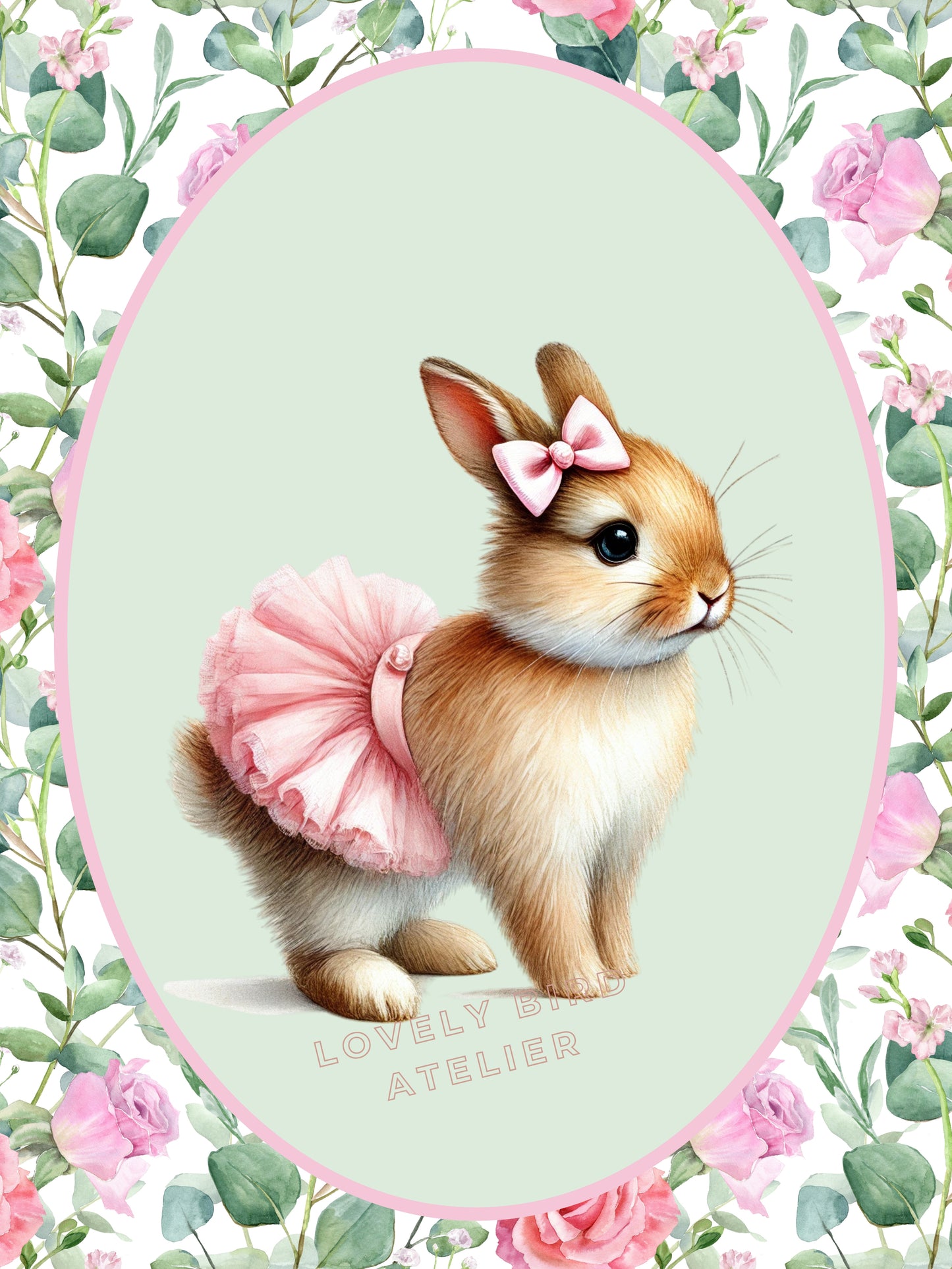 Affiche Lapin Tutu & Motif Fleuri - Atelier Les Jolies Choses  
