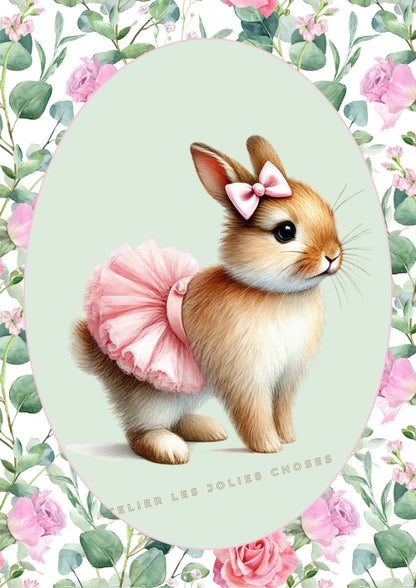 Affiche Lapin Tutu & Motif Fleuri - Atelier Les Jolies Choses  