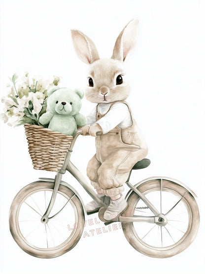 Affiche Lapin & Vélo - Atelier Les Jolies Choses  