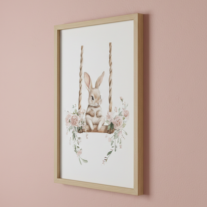 Affiche - Lapin sur Balançoire printanière - Atelier Les Jolies Choses  