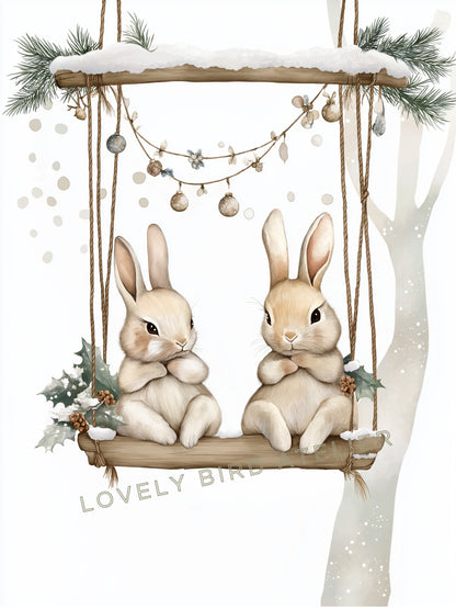 Affiche Lapins & Balançoire Enneigée - Atelier Les Jolies Choses  