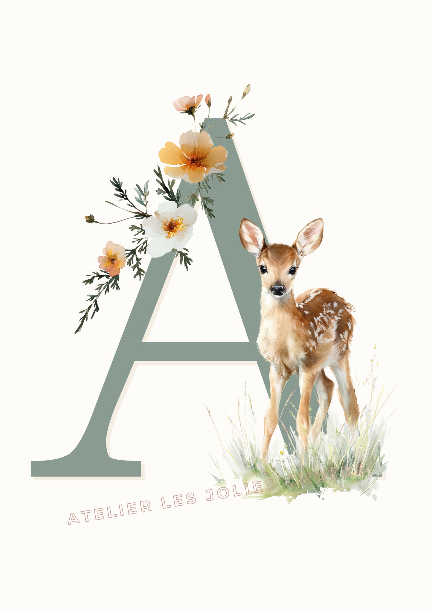 Affiche Lettre A et son petit animal - Atelier Les Jolies Choses  