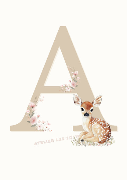 Affiche Lettre A et son petit animal - Atelier Les Jolies Choses  