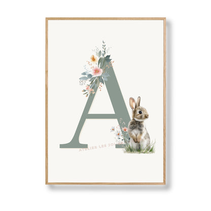 Affiche Lettre A et son petit animal - Atelier Les Jolies Choses  