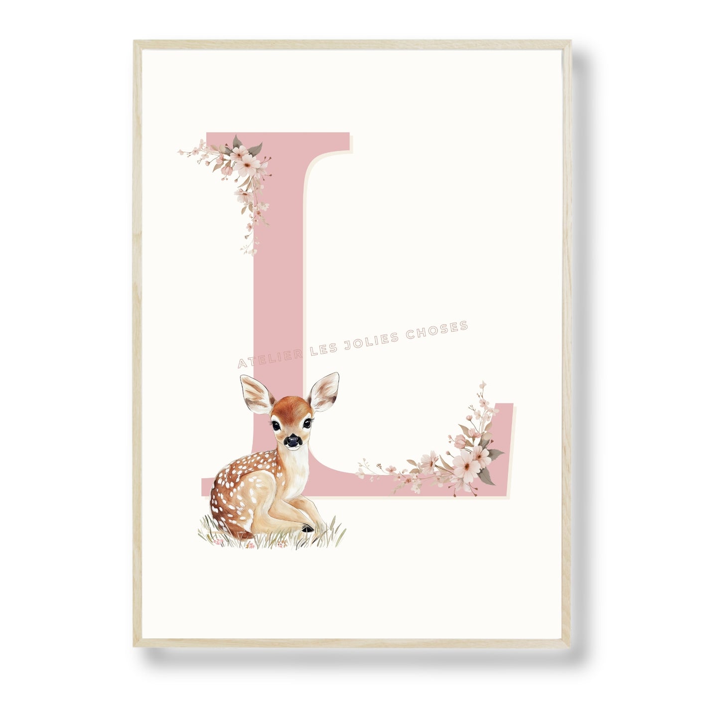 Affiche - Lettre  L Rose & Biche - Atelier Les Jolies Choses