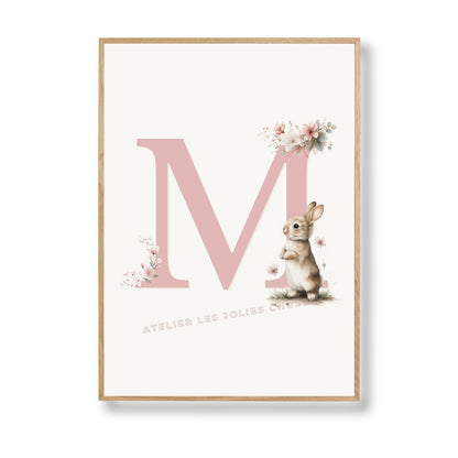 Affiche - Lettre M Rose & Lapin - Atelier Les Jolies Choses  