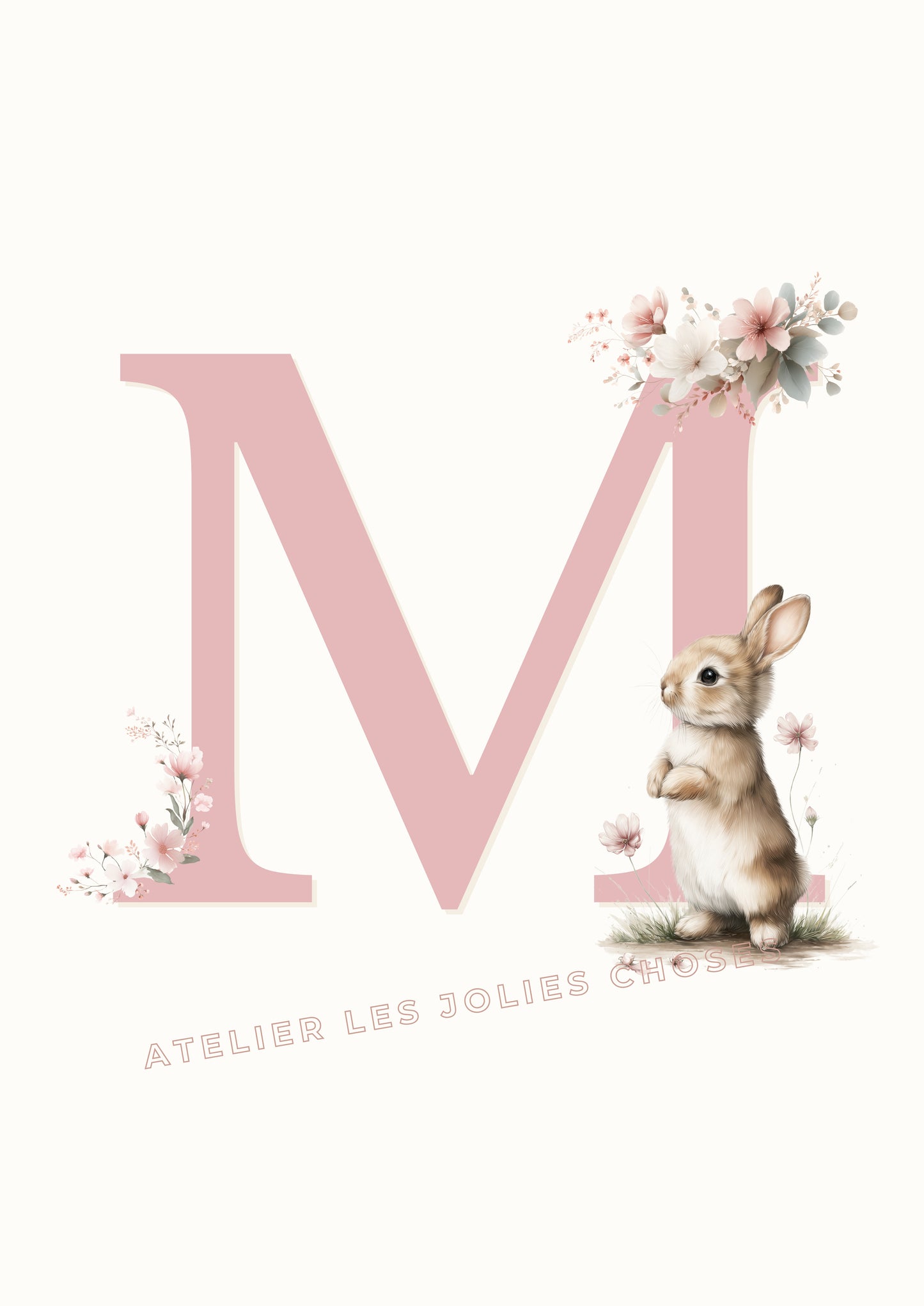 Affiche - Lettre M Rose & Lapin - Atelier Les Jolies Choses  