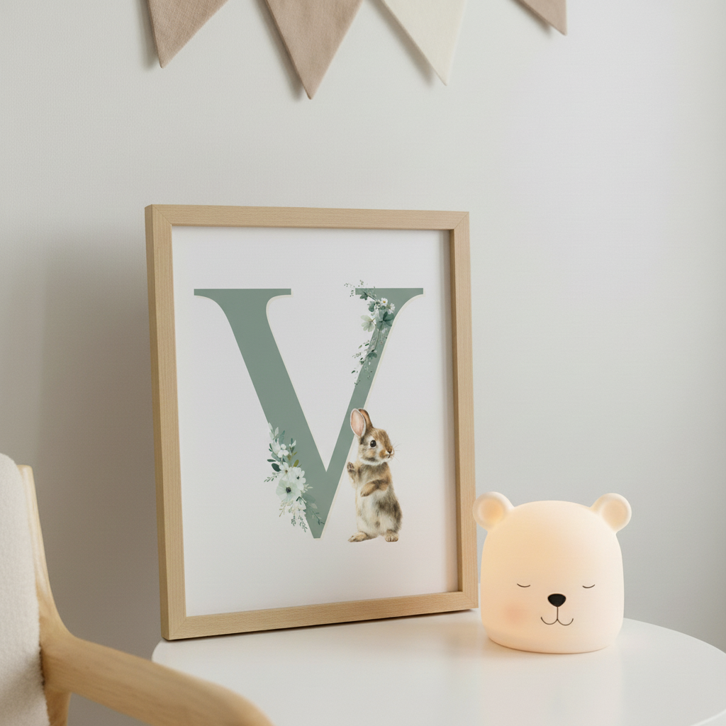 Affiche - Lettre V & Lapin - Atelier Les Jolies Choses