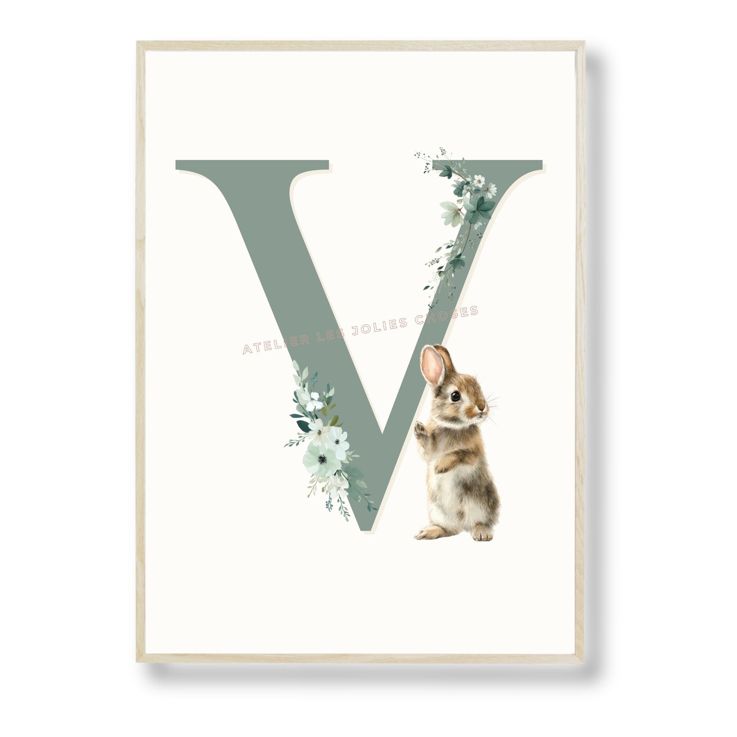 Affiche - Lettre V & Lapin - Atelier Les Jolies Choses