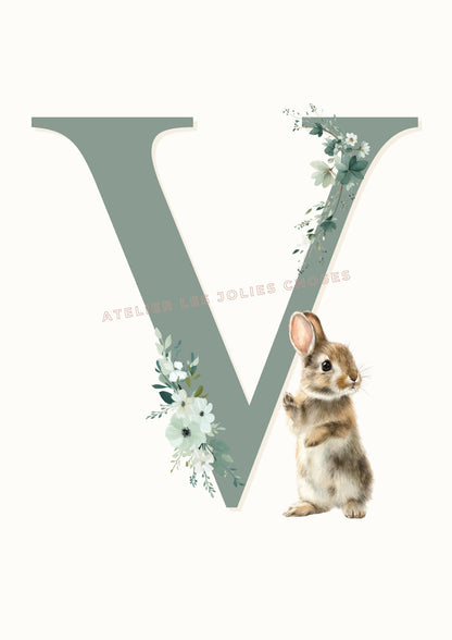 Affiche - Lettre V & Lapin - Atelier Les Jolies Choses