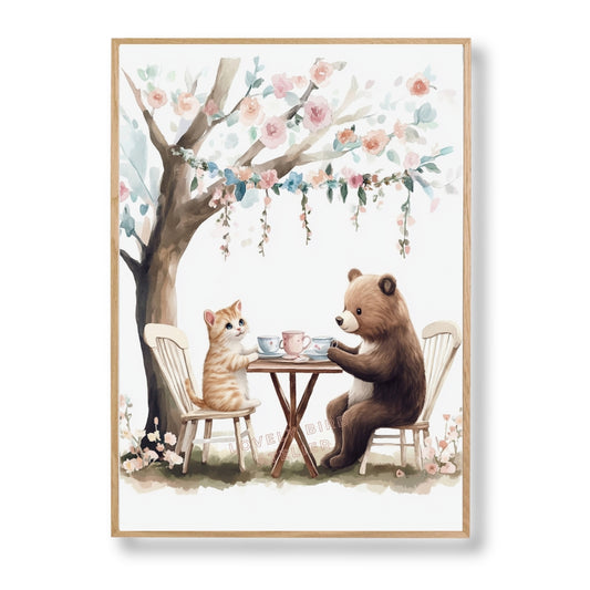 Affiche Ours & Chat Tea Time - Atelier Les Jolies Choses  
