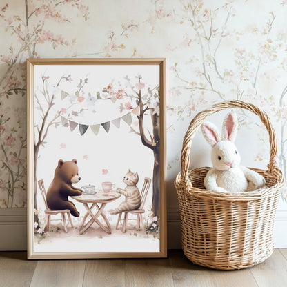 Affiche Ours & Chaton Tea Time - Atelier Les Jolies Choses  