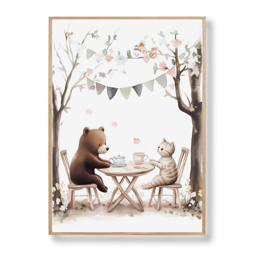 Affiche Ours & Chaton Tea Time - Atelier Les Jolies Choses  