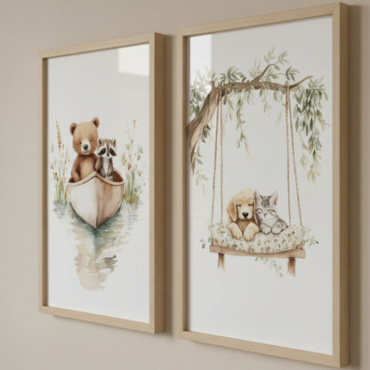 Affiche Ours & Raton Laveur en Canoë - Atelier Les Jolies Choses  