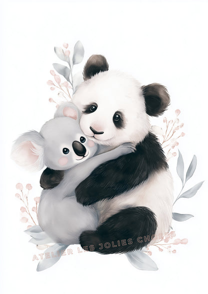 Affiche Panda et Koala - Doux Câlin - Atelier Les Jolies Choses  