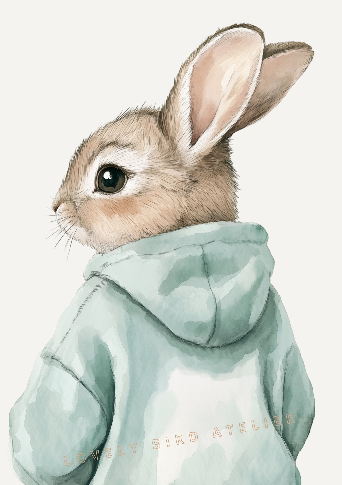 Affiche Petit Lapin & Hoodie Sauge - Atelier Les Jolies Choses  
