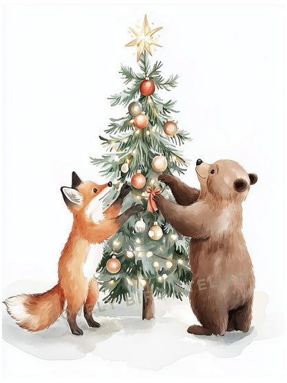 Affiche  Renard & Ours  - Esprit festif - Atelier Les Jolies Choses  