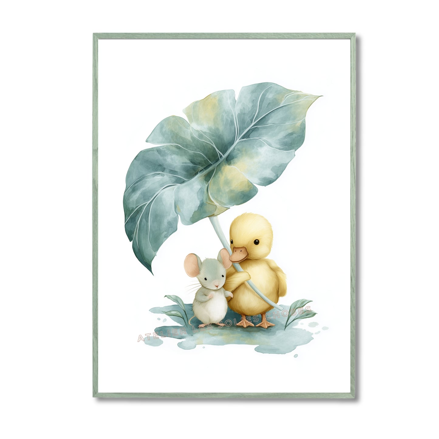Affiche  Souris & Caneton – Compagnons de pluie - Atelier Les Jolies Choses  