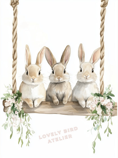Affiche Trio Lapins & Balançoire - Atelier Les Jolies Choses  